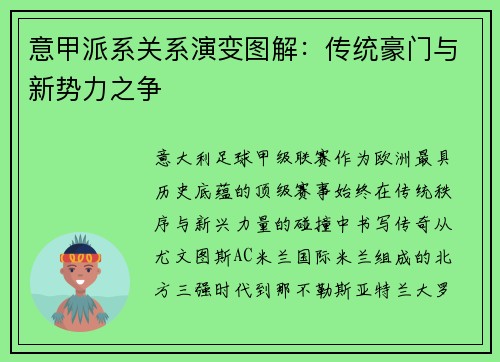 意甲派系关系演变图解：传统豪门与新势力之争